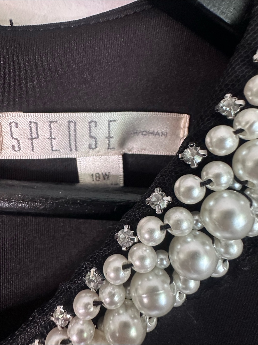 Classic Black Sheath Dress with Pearl Embellished Neckline, 18W - Picture 3 of 5